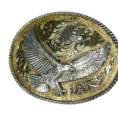Montana Silversmiths 24 Gold Electro Plate Eagle Western Cowboy Belt Buckle - detail view