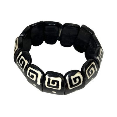 2x African Tribal Yak Bone Batik Stretch Bracelet Wood Bangle Boho Statement