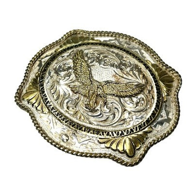 Montana Silversmiths Silver Plate Eagle Western Cowboy Belt Buckle USA - front view