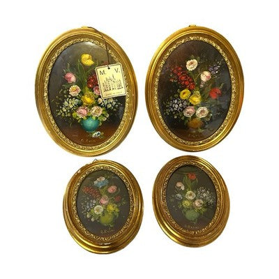 Set 4 Vintage Italian Floral Miniature Paintings R Rosini Gilt Framed Italy
