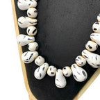 Vintage Black White Painted Bead Necklace Earrings Set Retro Costume Jewellery