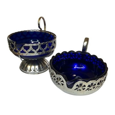 Vintage Cobalt Blue Glass Condiment Serving Pieces Job Lot x4