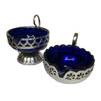 Vintage Cobalt Blue Glass Condiment Serving Pieces Job Lot x4