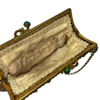 Antique 1920s 1930s Brocade Evening Dance Purse Ornate Floral Frame Bag - back view