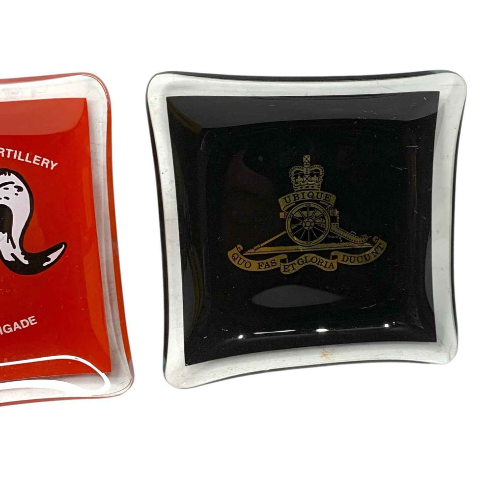 Vintage Royal Artillery Ubique Glass Ashtrays 1st Army Group Brigade Pair