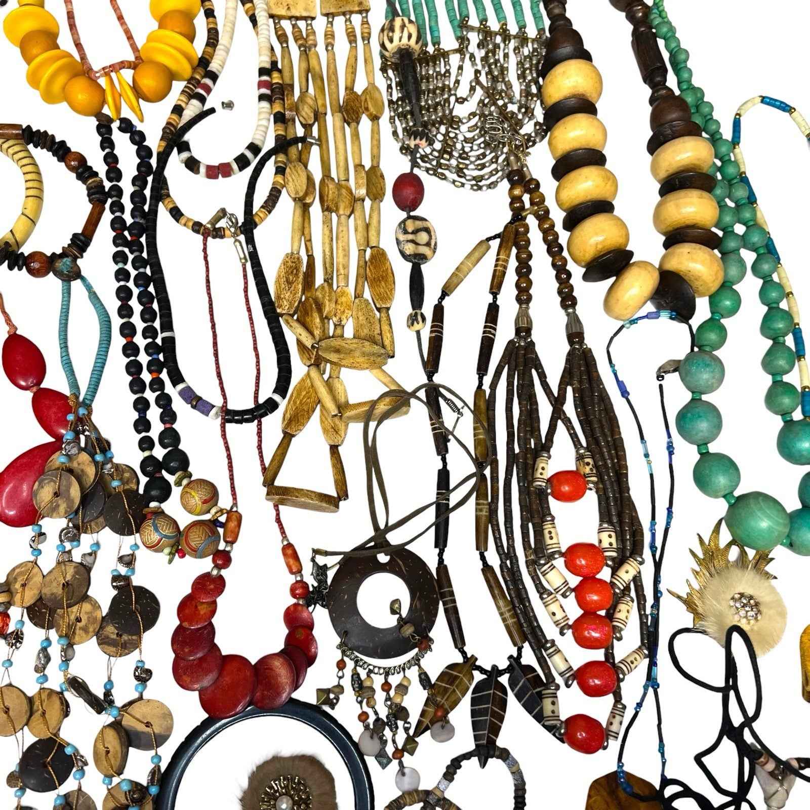 Vintage 1kg African Tribal Jewellery Bundle Carved Bovine Bone Necklaces