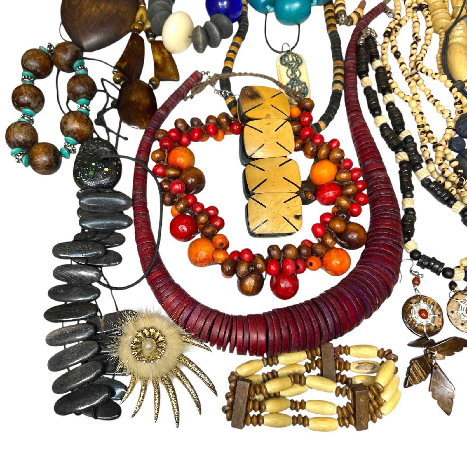 1kg Natural Ethnic Tribal Style Jewellery Bundle Mixed Lot Wood Bovine Bone