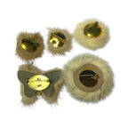 Vintage 5x Round Mink Fur Brooches - Rhinestone Detail Various Colours