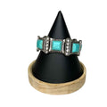 Vintage Metal & Turquoise Square Link Stretch Bracelet with Rhinestones 1970s