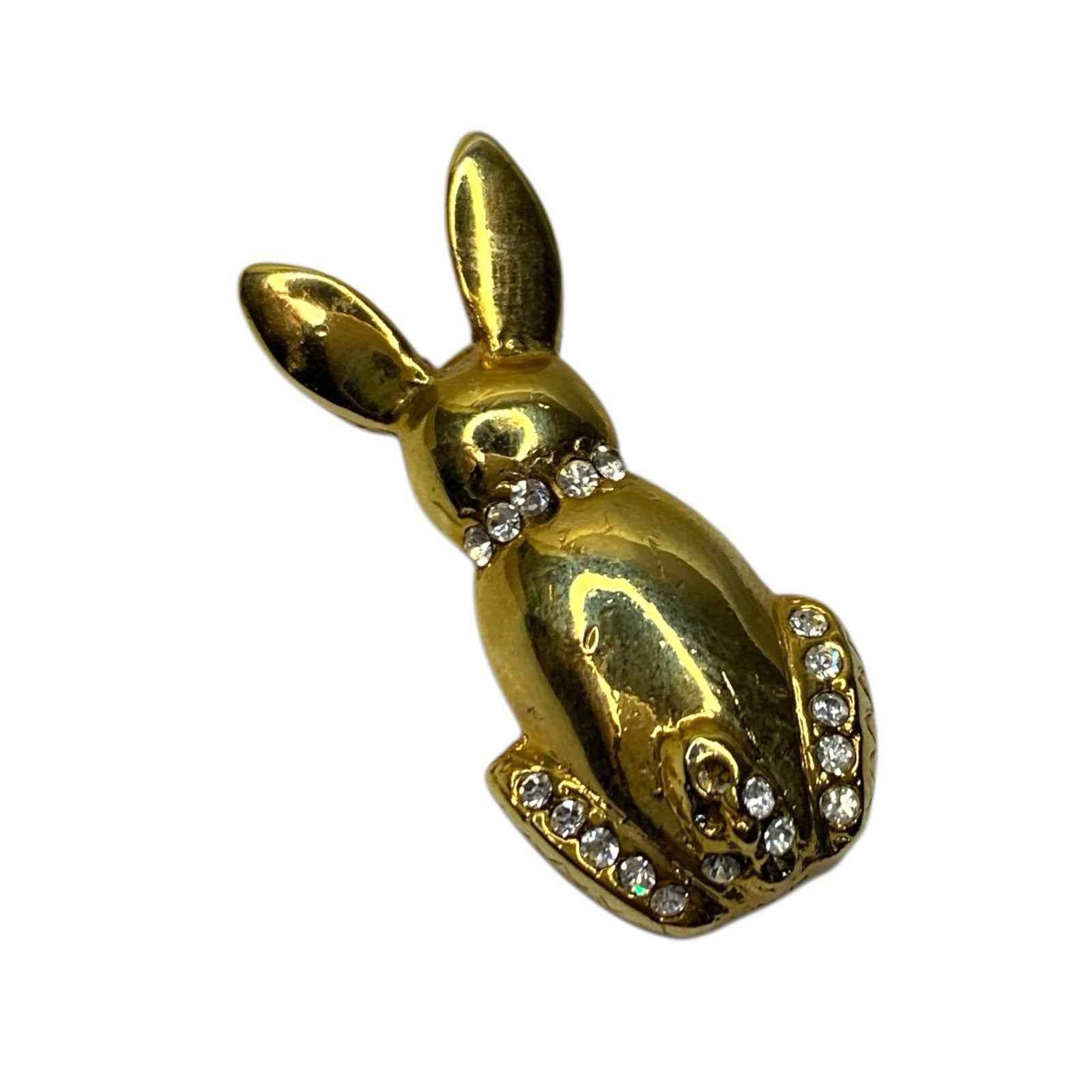 Vintage Gold Plated Vintage Rabbit Brooch with Rhinestone Details