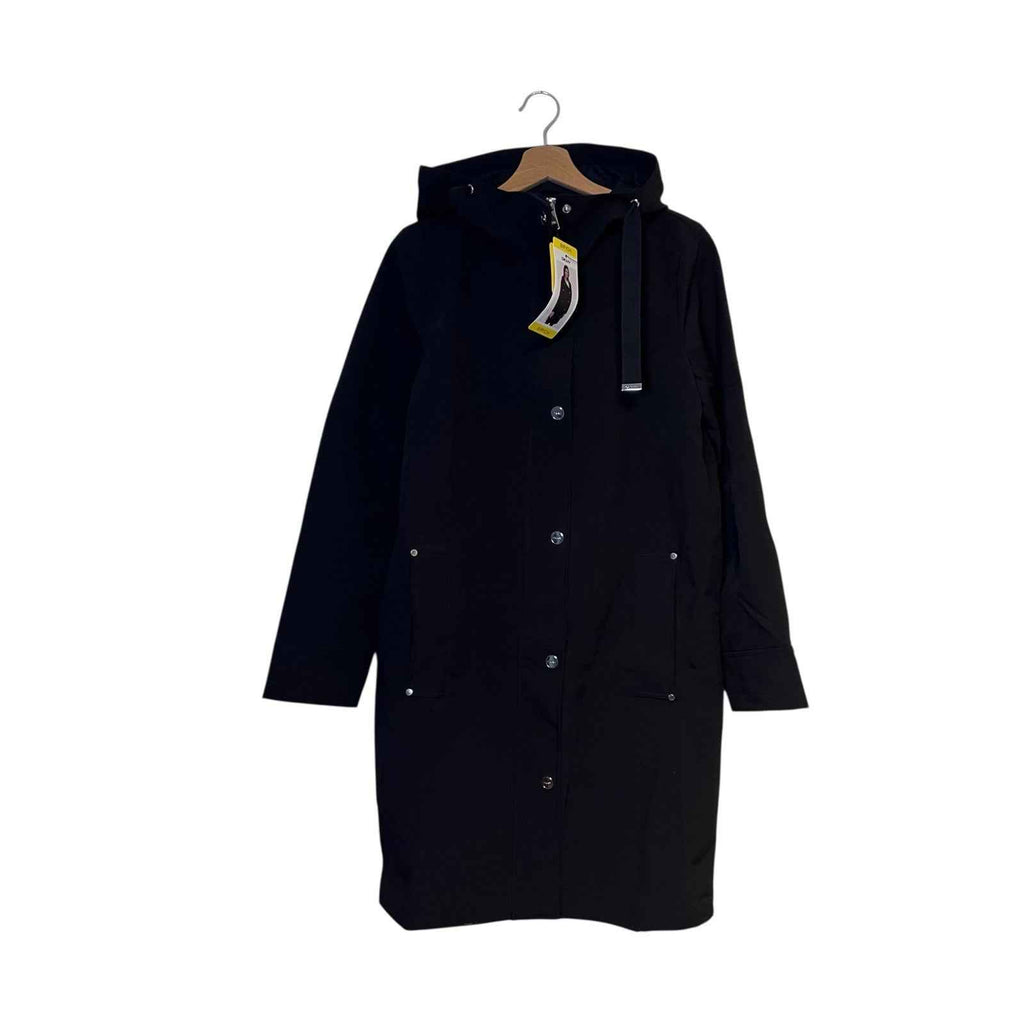 DKNY Women's Parka Coat, Black Hooded, Size S with Back Side Zip Slits BNWT