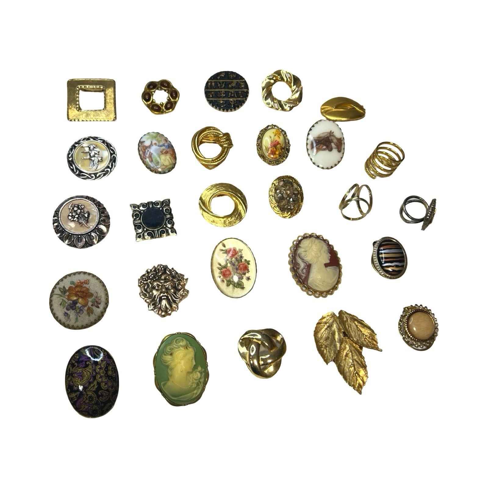 27x Vintage Hinged Scarf Clips & Rings Gold Tone