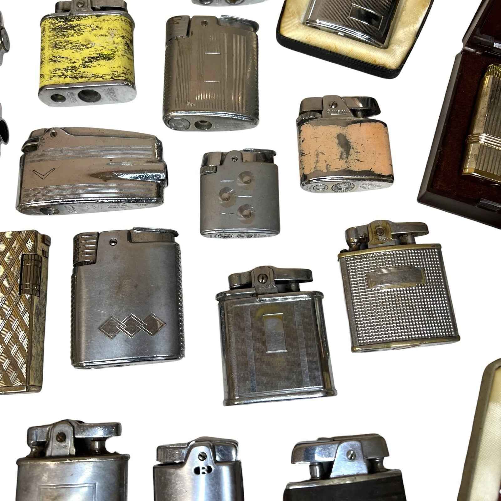 Bundle 37x Vintage Ronson Petrol Lighters Silver Tone - Varaflame Comet Some Box