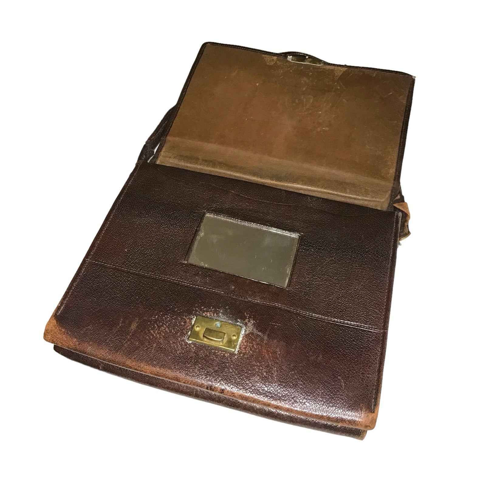 Vintage 1950s Brown Leather Shoulder Bag Brass Frame Purse Compartment