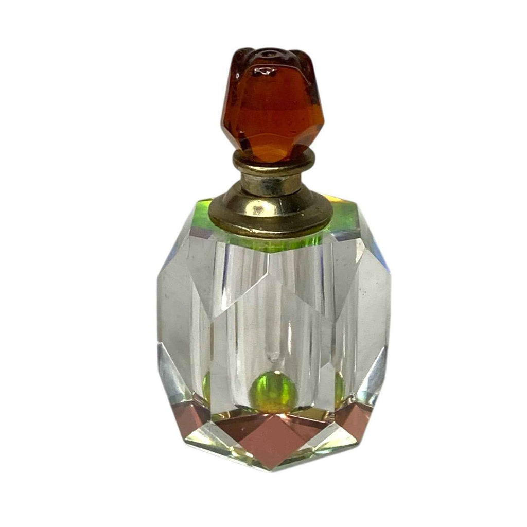 Vintage Crystal Prism Perfume Bottle Rainbow Iridescent Colour Rose Stopper 1980