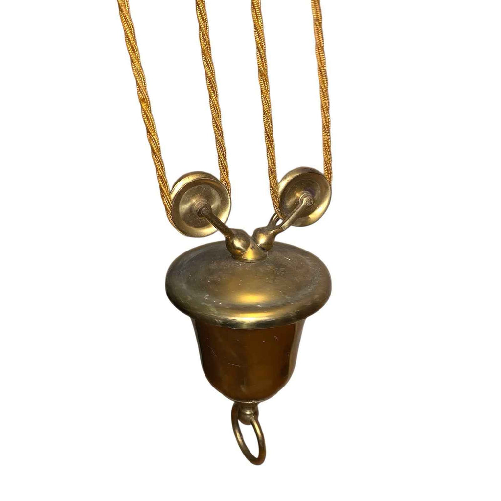 Vintage Weighted Rise & Fall Gold Tone Two Branch Ceiling Light Chandelier 1970s