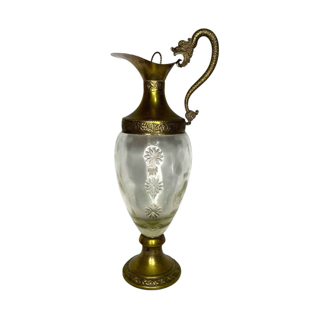 Vintage Distillerie Buton Bologna Etched Glass Pitcher with Stopper Italy