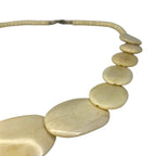 Vintage Carved Plate Bovine Bone Disc Bead White Necklace Oval Flat Beads