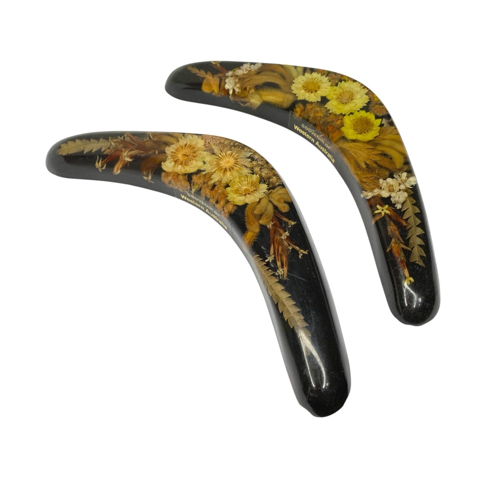 2x Vintage Ivercraft Acrylic Resin & West Australia Dried Wildflowers Boomerangs Souvenirs by TheVoyageBird