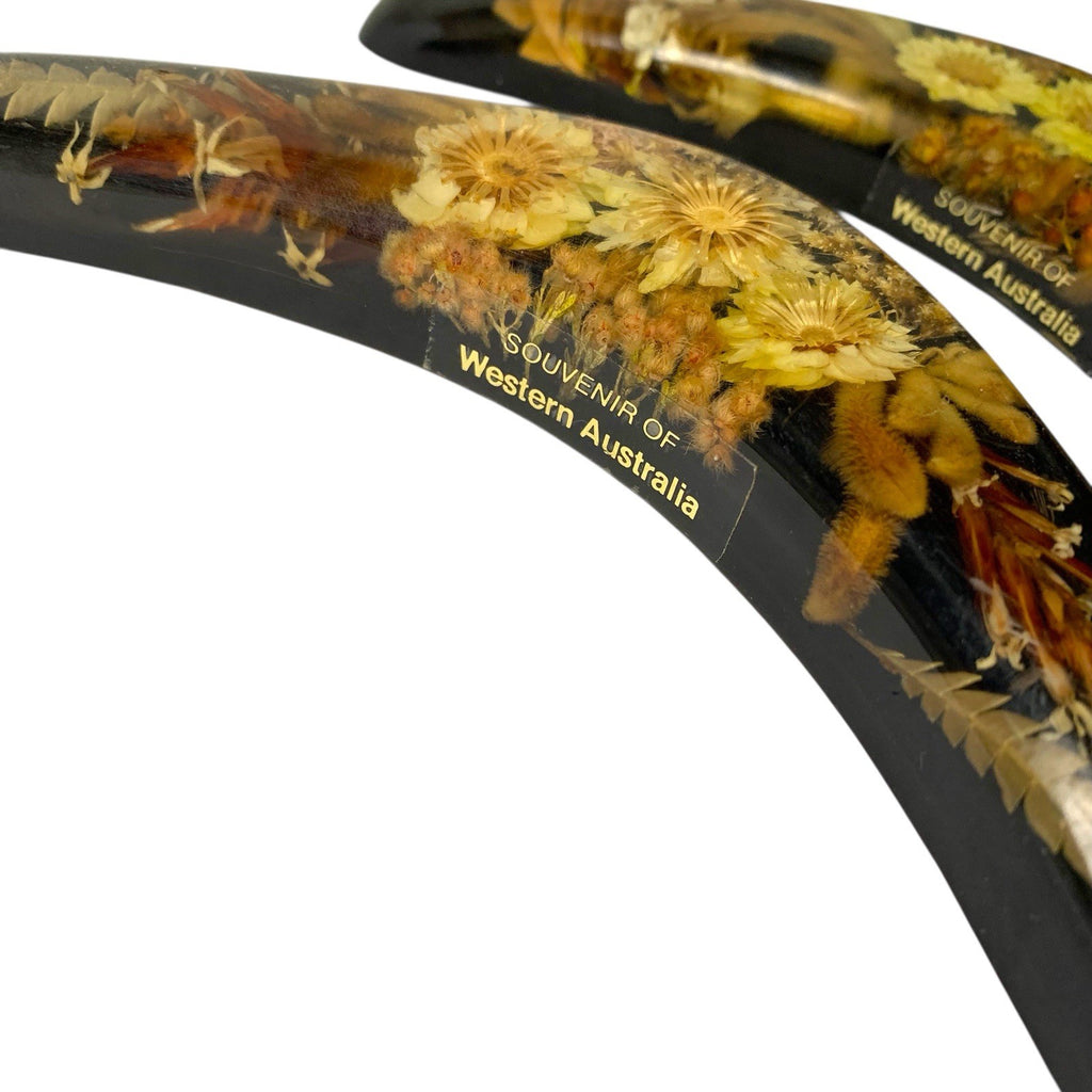 2x Vintage Ivercraft Acrylic Resin & West Australia Dried Wildflowers Boomerangs Souvenirs by TheVoyageBird
