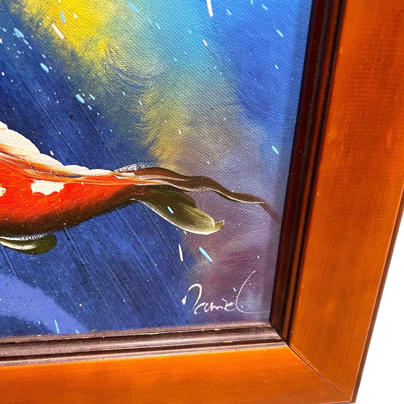 Large Original Vibrant Koi Fish Painting Signed Feng Shui Symbolism For Luck