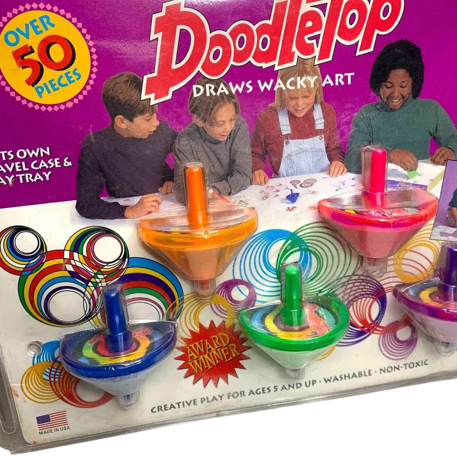 Vintage 1996 DoodleTop Activities Draws Whacky Art Set of 5 Tops