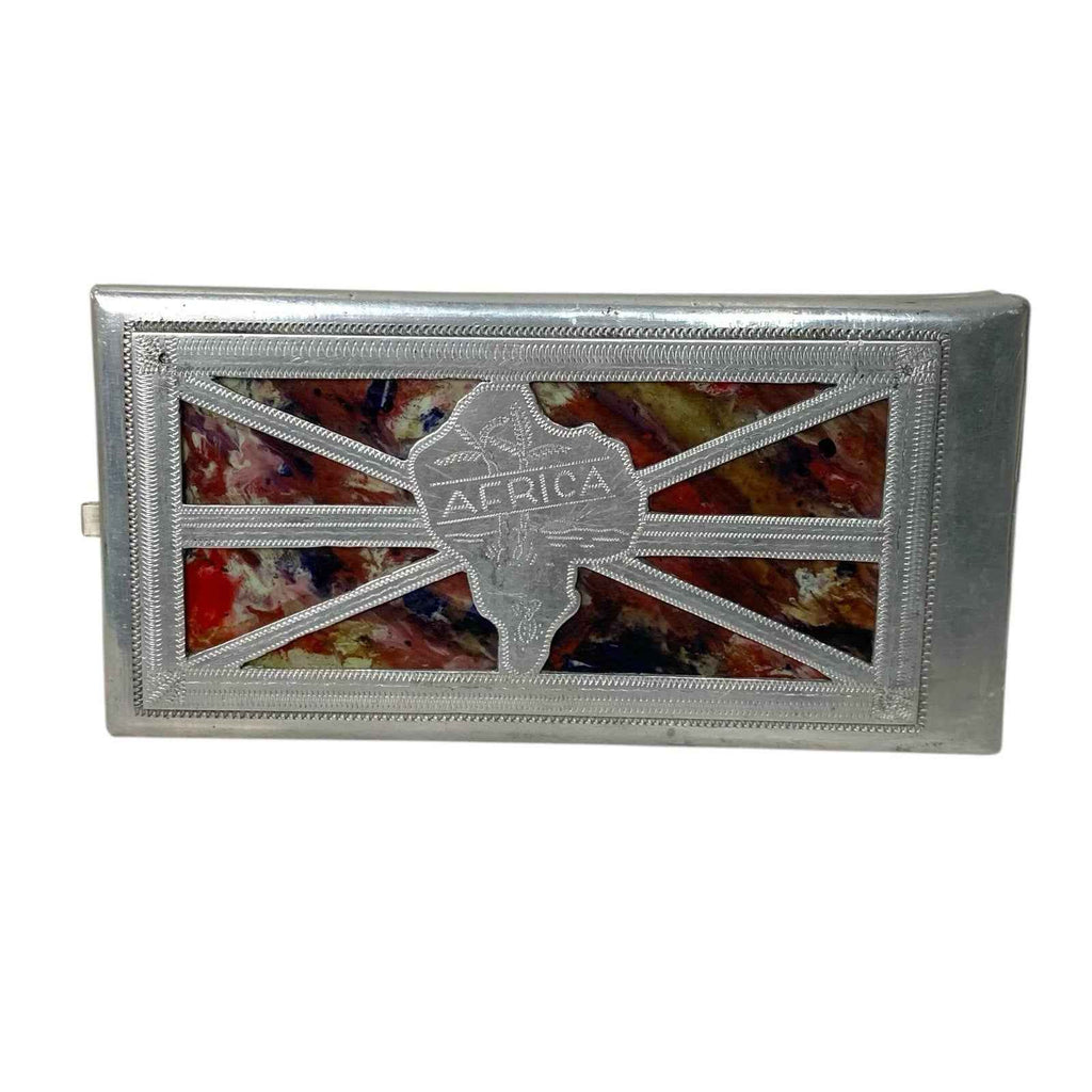 WW2 North Africa POW Trench Art Aluminium Cigarette Case Map & Mosque c.1940s