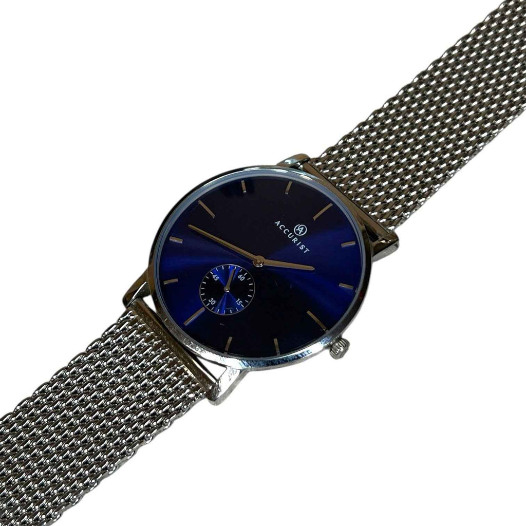 Accurist 7126 Mens Watch Blue Dial Heavy Silver Tone Bracelet Quartz