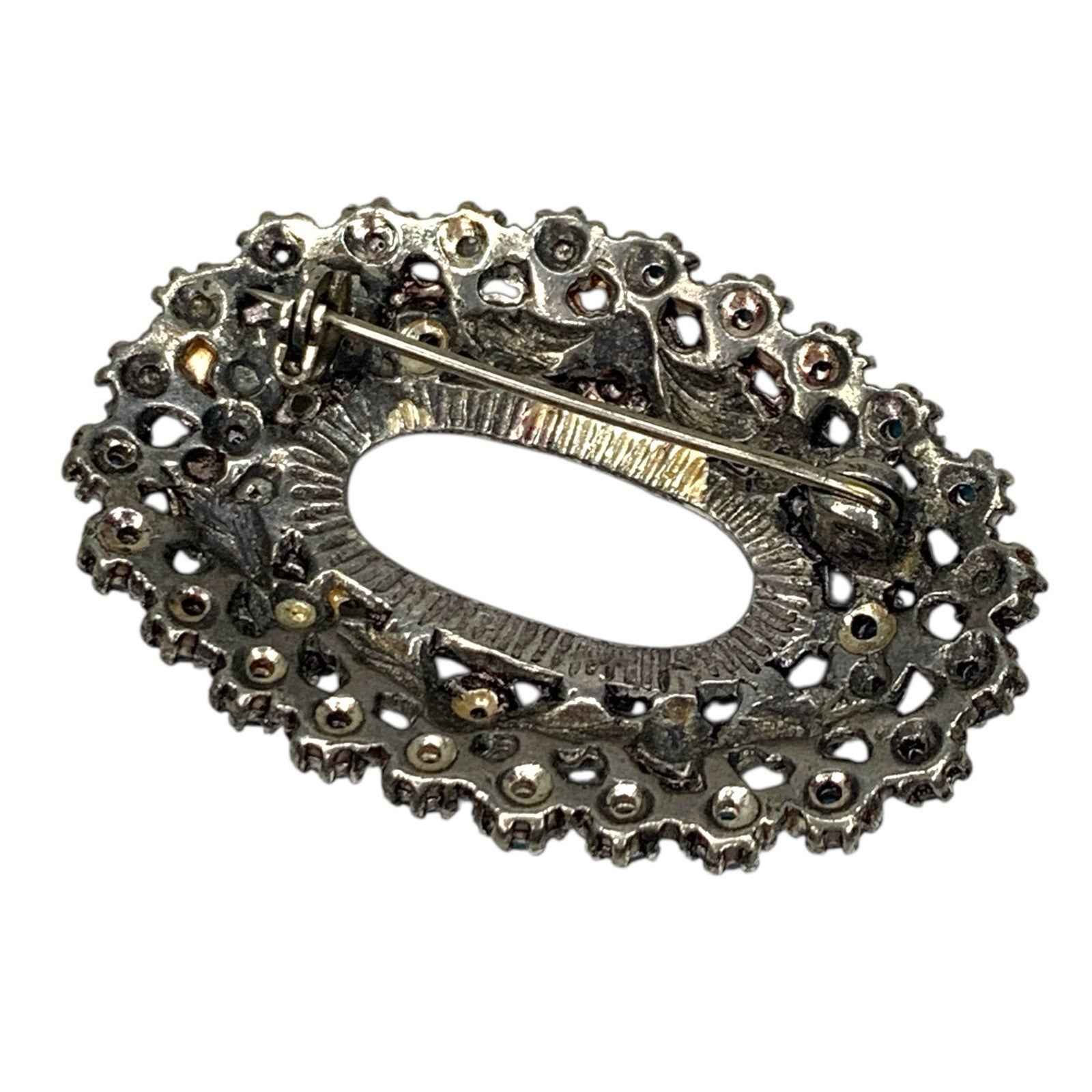 Vintage Navajo Style Native American Oval Brooch with Faux Turquoise