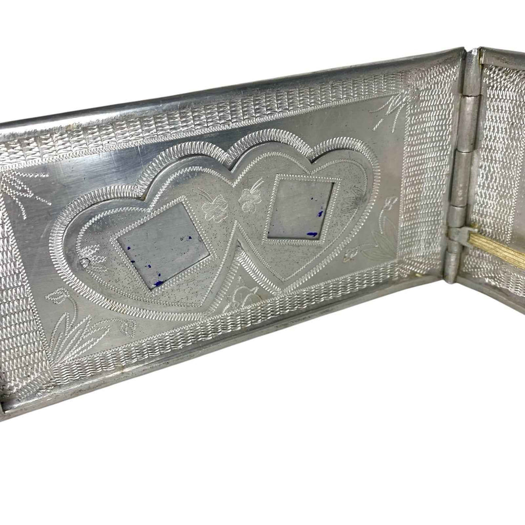 WW2 North Africa POW Trench Art Aluminium Cigarette Case Map & Mosque c.1940s