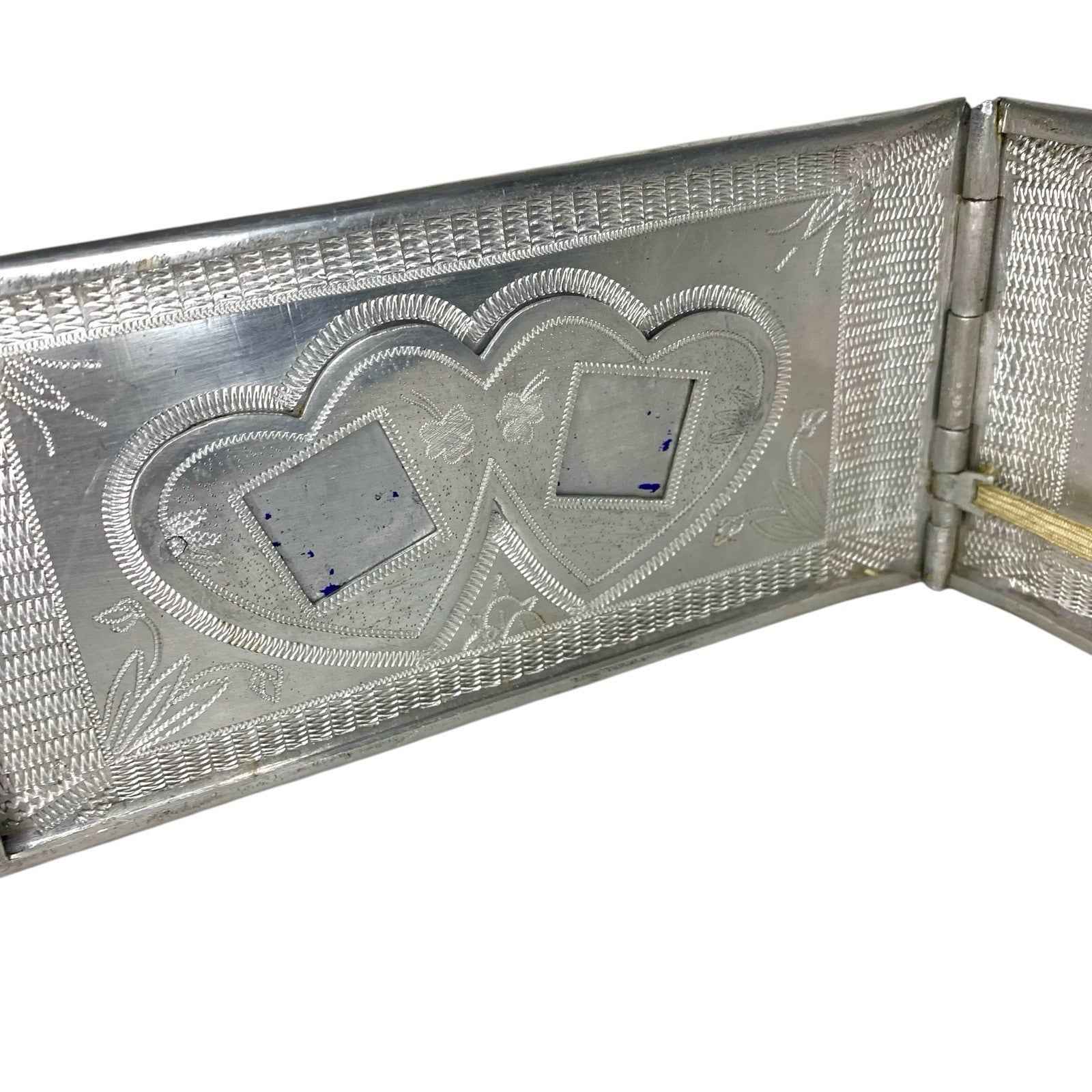 WW2 North Africa POW Trench Art Aluminium Cigarette Case Map & Mosque c.1940s