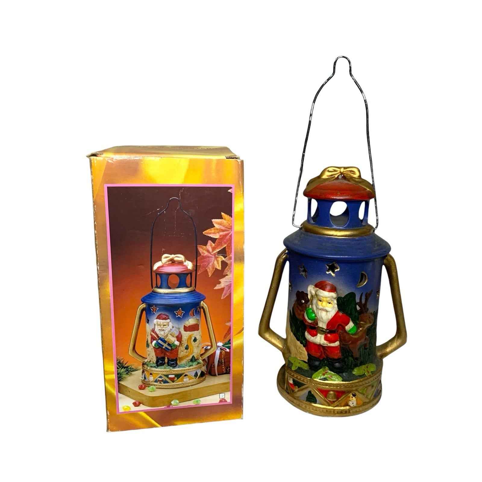 Vintage Ceramic Tea Light Candle Lantern Christmas Scene, Great Condition, 1990s