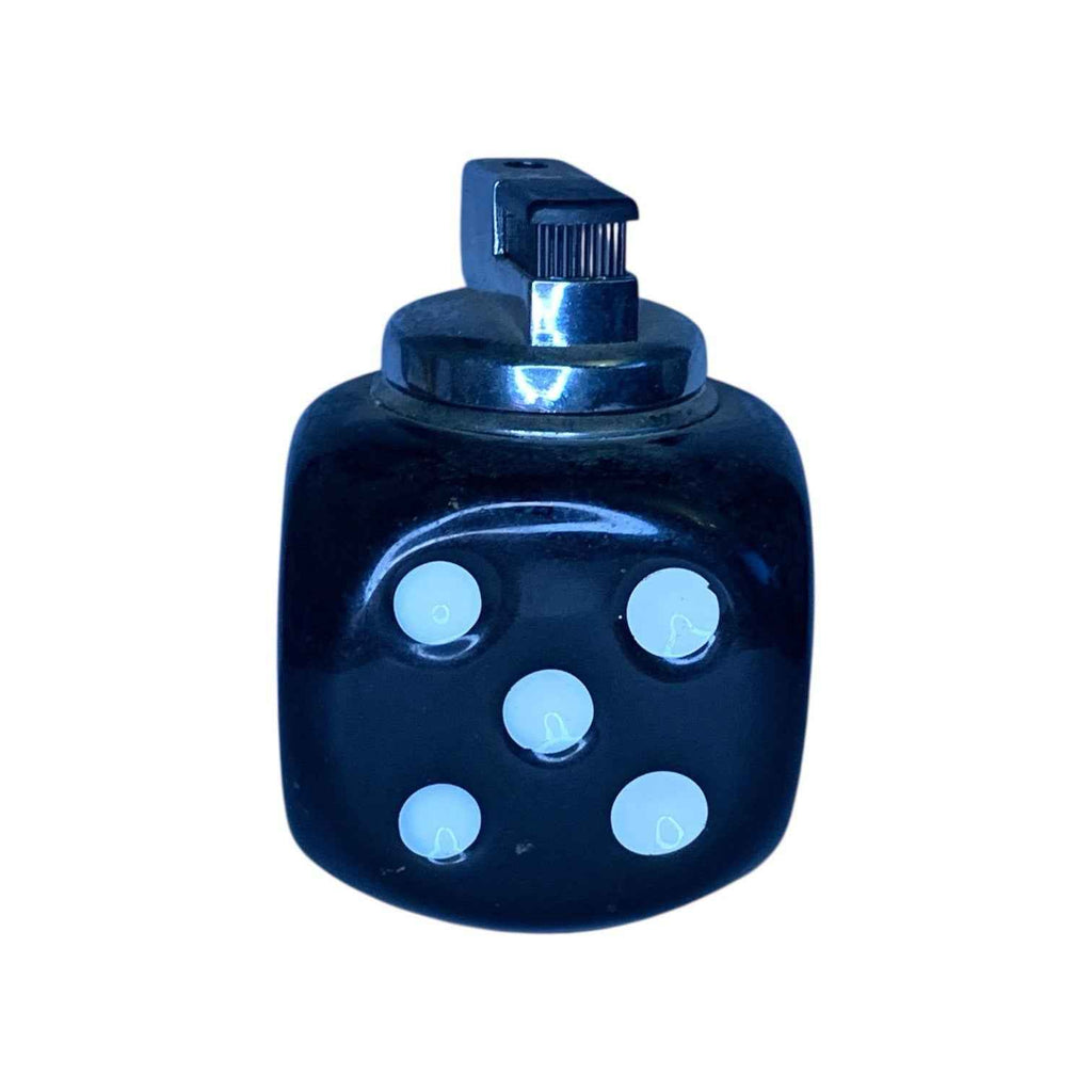 Vintage Black White Dice Table Lighter Ceramic Butane Refillable 1960s