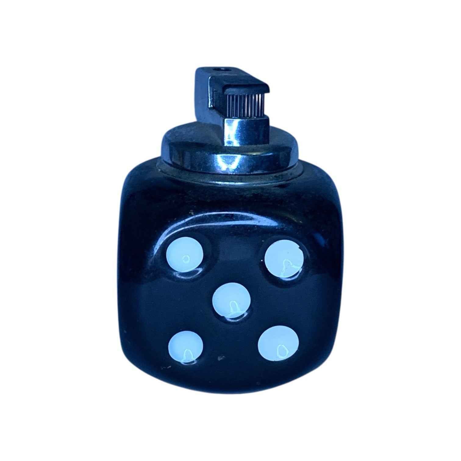Vintage Black White Dice Table Lighter Ceramic Butane Refillable 1960s