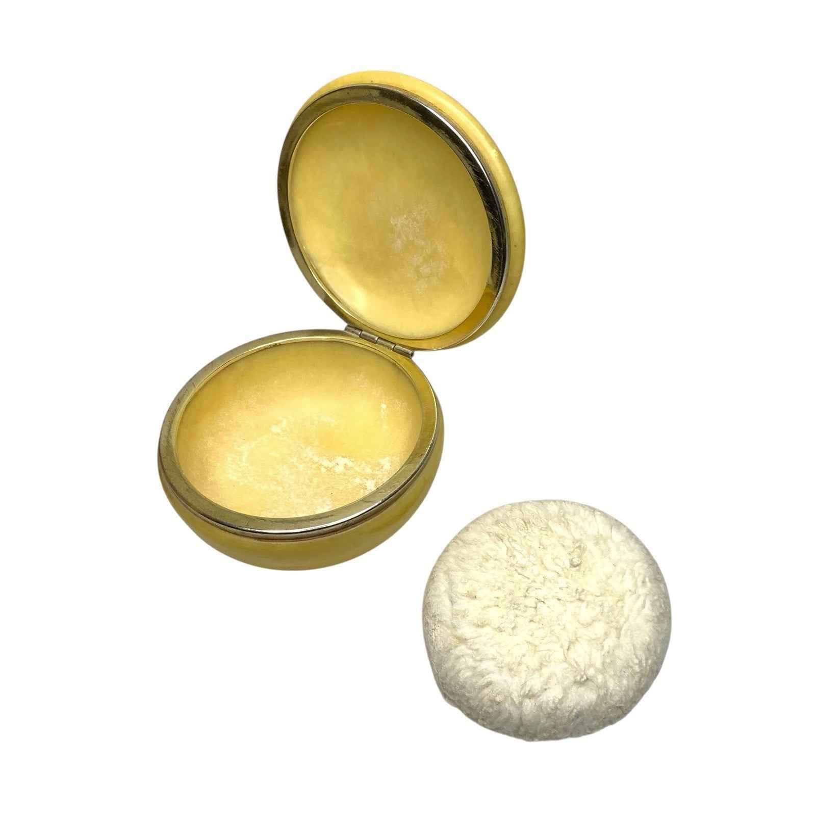 Vintage Alabaster Powder Trinket Soap Box Powder Puff Floral Design Italy 1950s