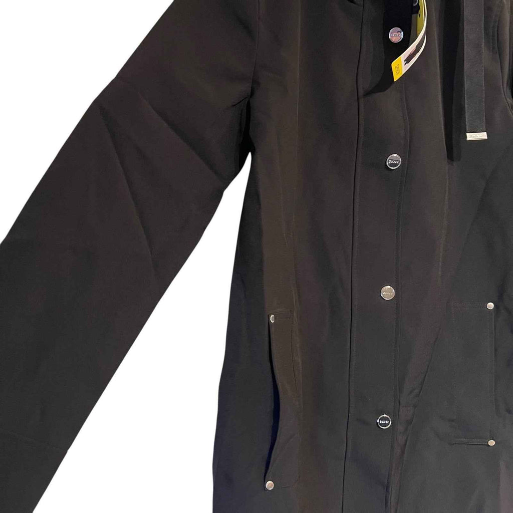 DKNY Women's Parka Coat, Black Hooded, Size S with Back Side Zip Slits BNWT