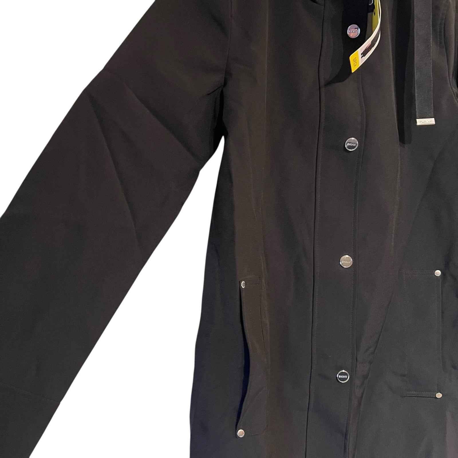 DKNY Women's Parka Coat, Black Hooded, Size S with Back Side Zip Slits BNWT