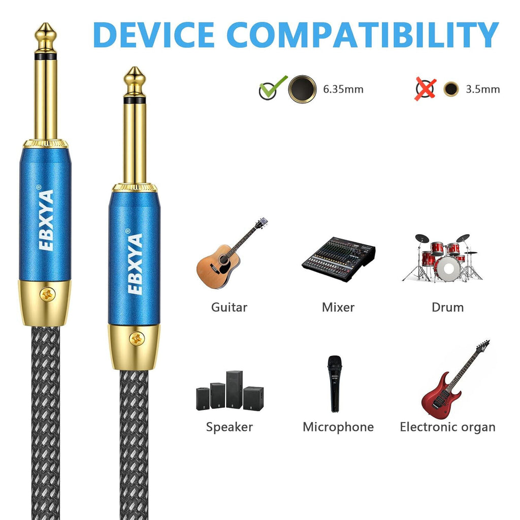 3M Guitar Cable 1/4" 6.35mm TRS Jack Instrument Lead Gold Braided Tweed Patch Cables & Leads by TheVoyageBird