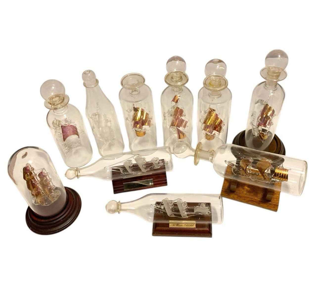 Bundle of 10 Glass Ships in Bottles Mayflower HMS Churchill Nautical Collection