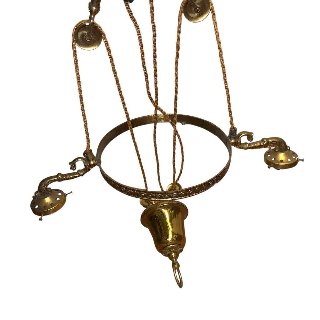 Vintage Weighted Rise & Fall Gold Tone Two Branch Ceiling Light Chandelier 1970s