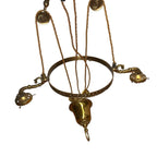 Vintage Weighted Rise & Fall Gold Tone Two Branch Ceiling Light Chandelier 1970s