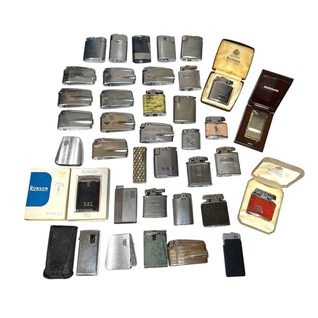 Bundle 37x Vintage Ronson Petrol Lighters Silver Tone - Varaflame Comet Some Box