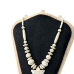 Vintage Carved Bovine Bone Necklace Star Pendant Shaped Beads Screw Clasp