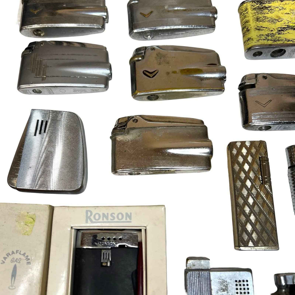 Bundle 37x Vintage Ronson Petrol Lighters Silver Tone - Varaflame Comet Some Box