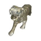 Pair Aluminium Carved Jaguar Tiger Ornament Figures Silver Tone Decorative Pair