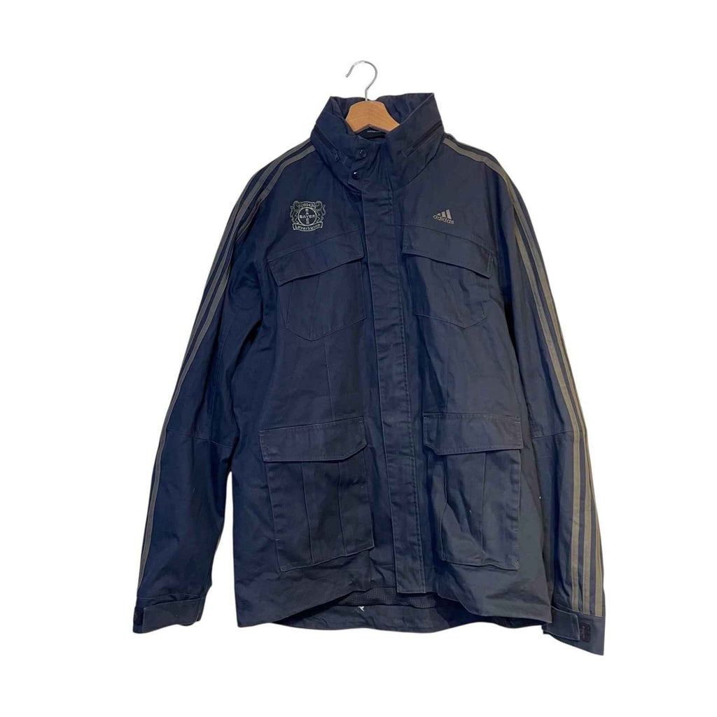 Modern Y2K Adidas Jacket Coat Dark Grey with Embroidered Bayer Leverkusen Logo