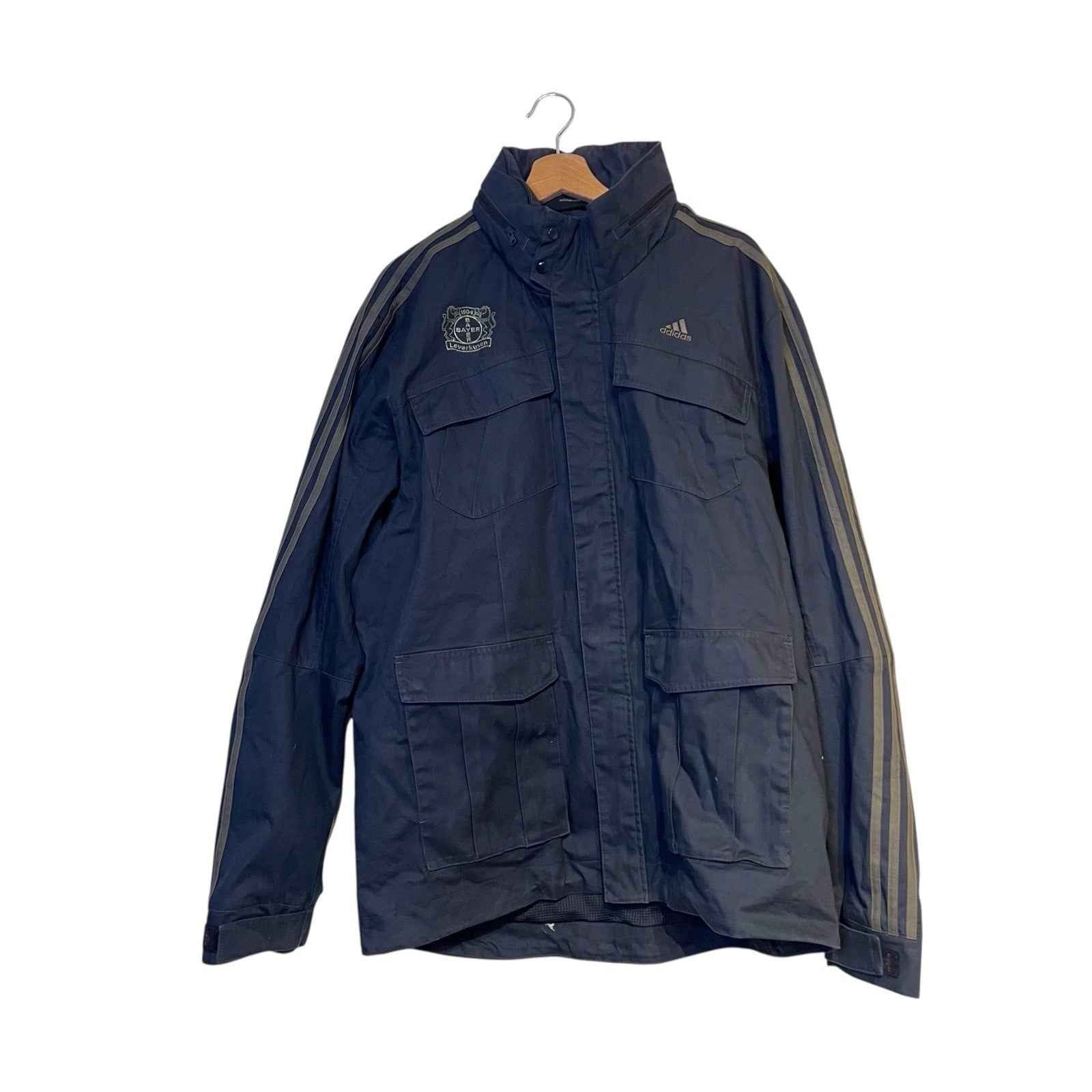 Modern Y2K Adidas Jacket Coat Dark Grey with Embroidered Bayer Leverkusen Logo