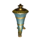 Rare Vintage Japanese Brass Lion Table Lighter Turquoise & Gold Mid Century