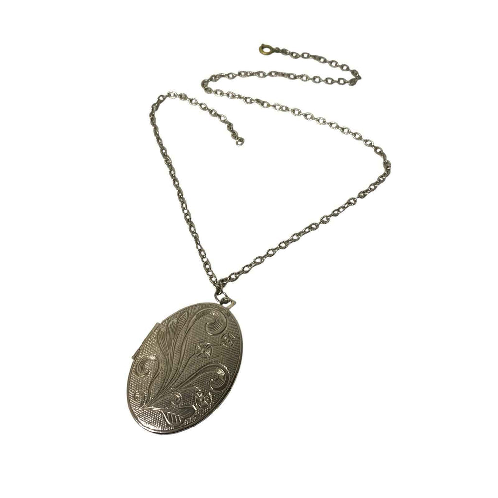 Vintage Silver Plated Larger Oval Shaped Locket Engraved Pendant
