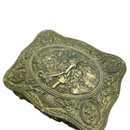 Vintage Ornate Trinket Jewellery Box Red Lining Woman with Wheelbarrow Scene